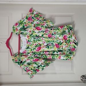 Floral Flutter Sleeve Women's Top - White with Pink & Green